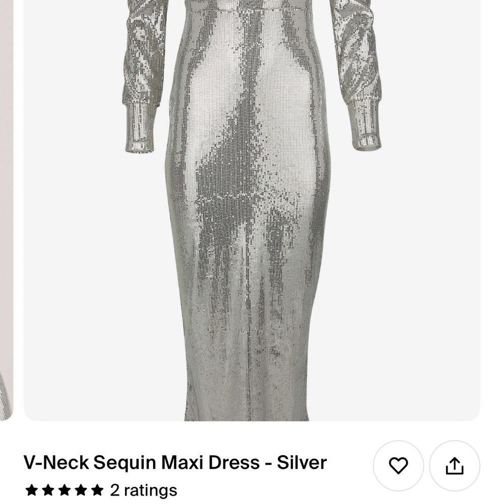 VENUS Silver Sequin Bodycon Gown with Bishop Sleeves